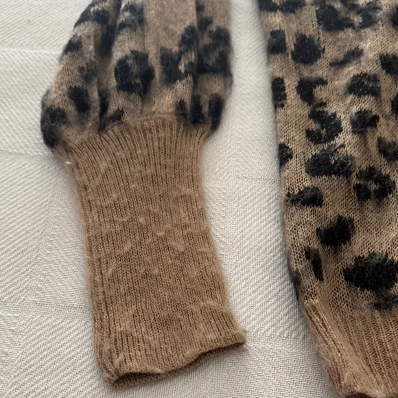 Mustard Seed Tan and Black Leopard Turtleneck Sweater - Picture 4 of 5